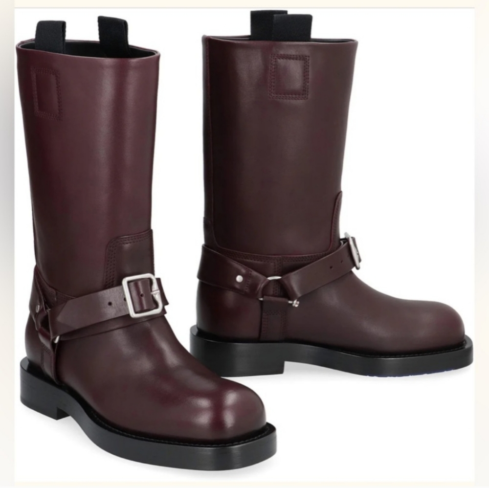 Burberry Aubergine Leather Saddle Boot